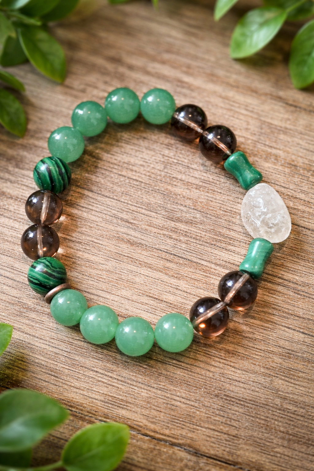 Malachite + Green Aventurine + Smoky Quartz mix